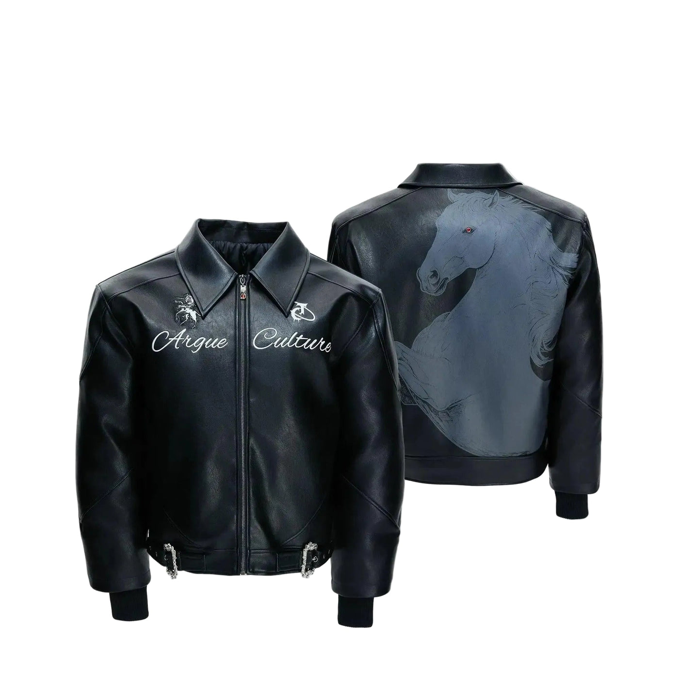 Horse Graphic Print PU Leather Jacket