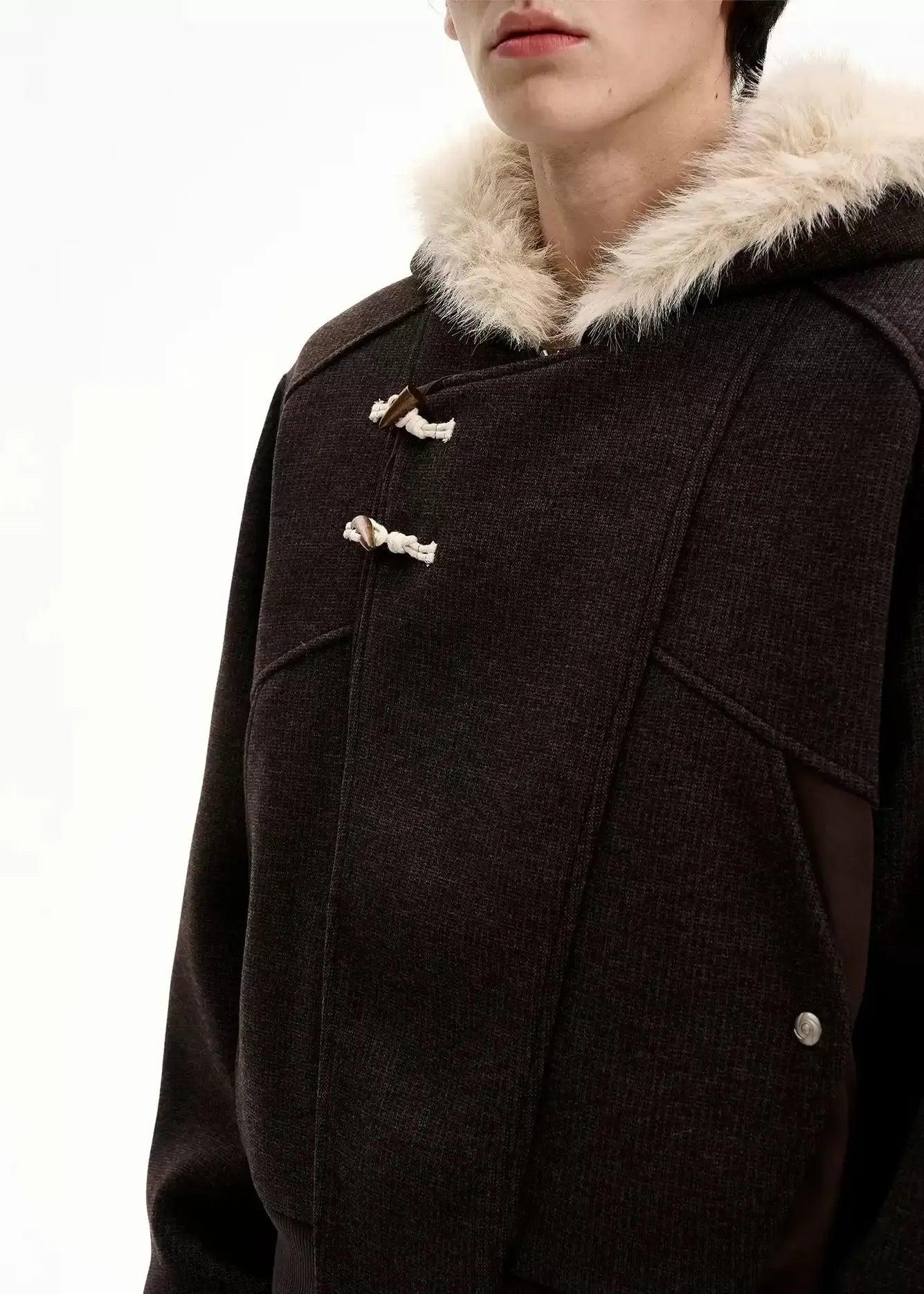 Structured Textured Fur Hood Jacket