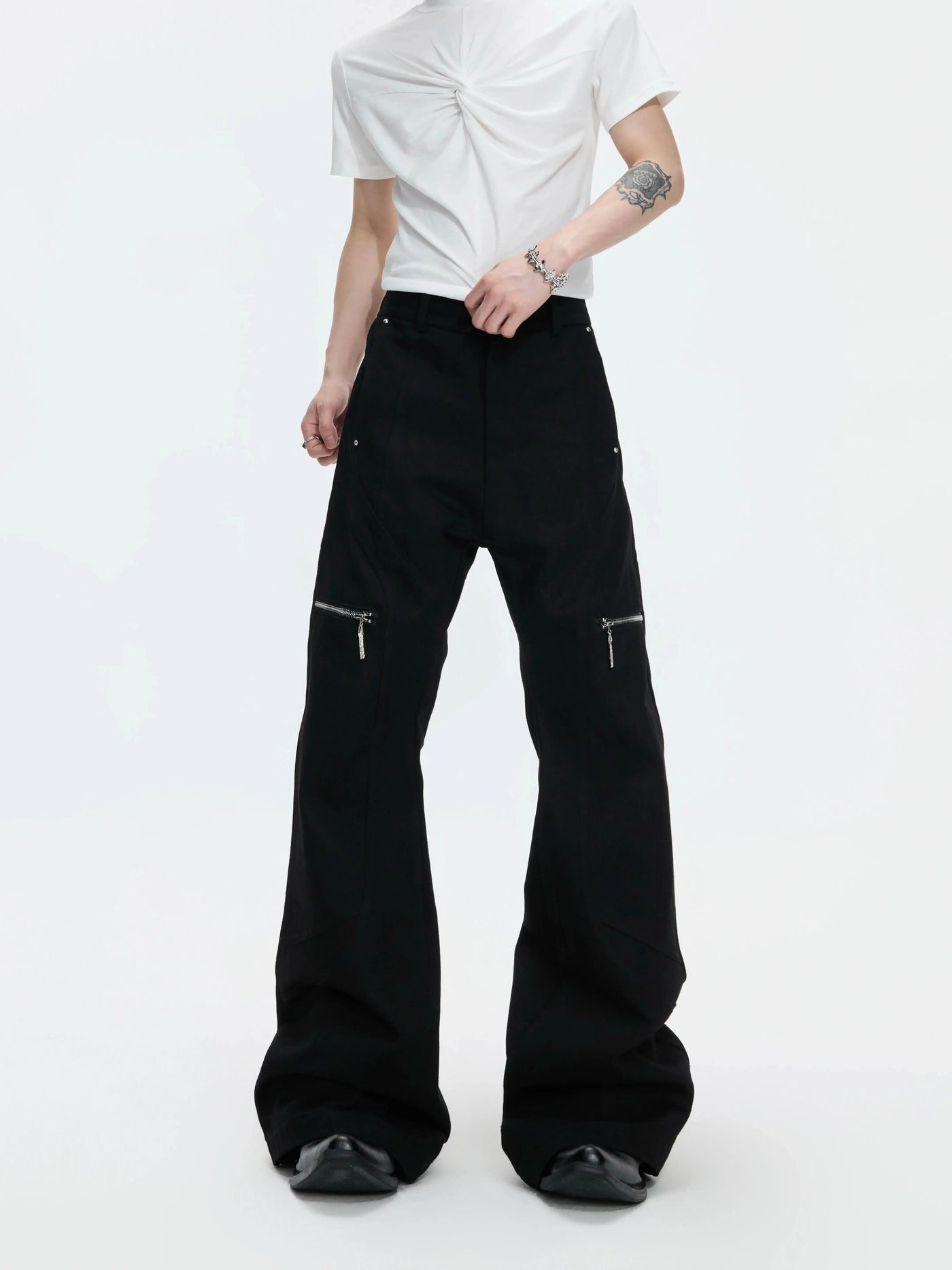 Metal Zipper Flared Trousers