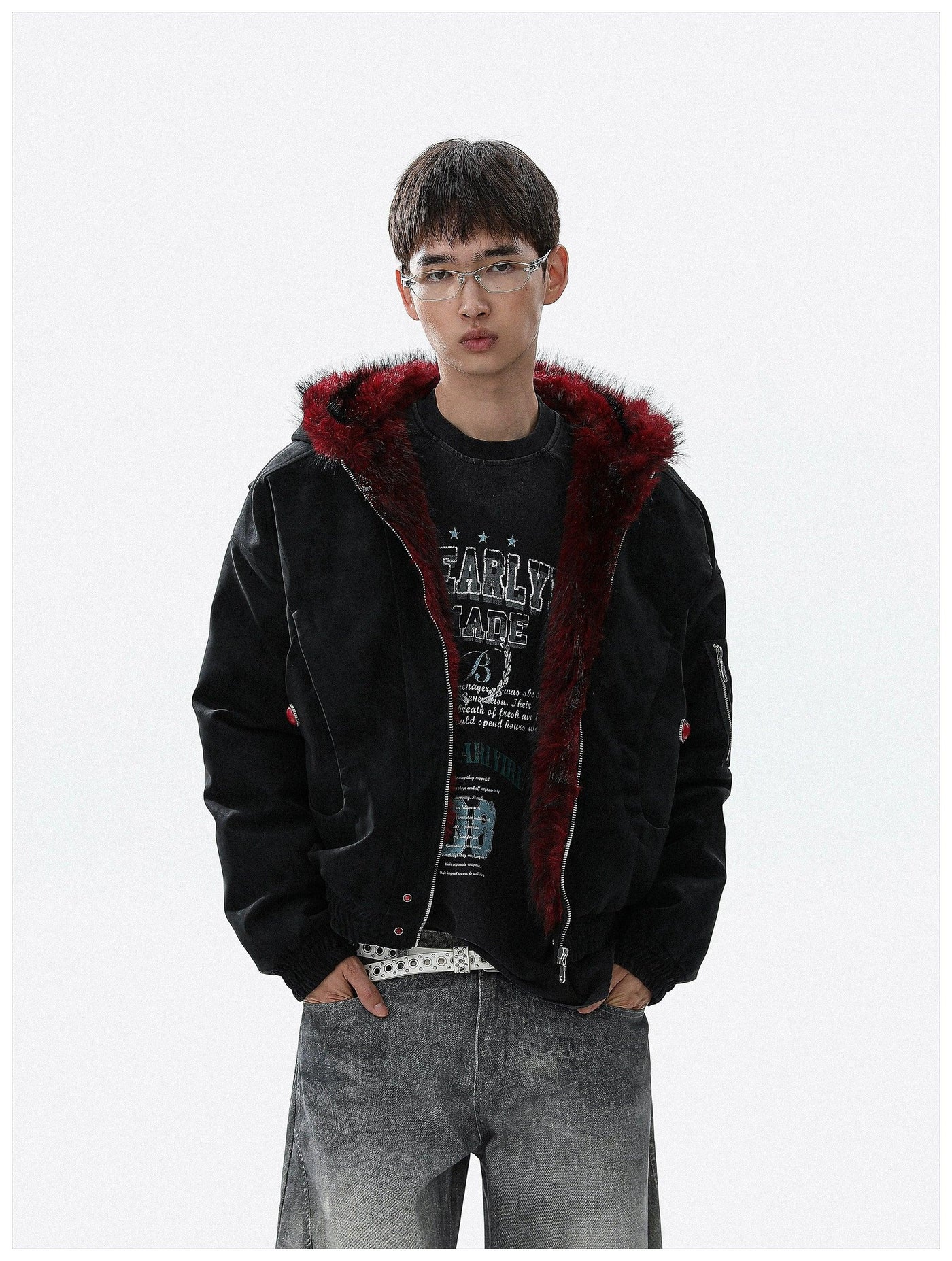 Contrast Fur Lining Hooded Jacket