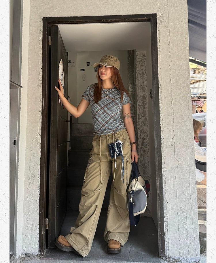 Drawstring Straight Leg Cargo Jeans