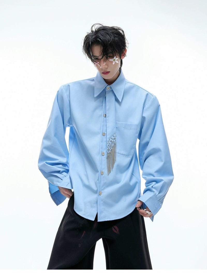 Metallic Buttons Neck-Tie Shirt