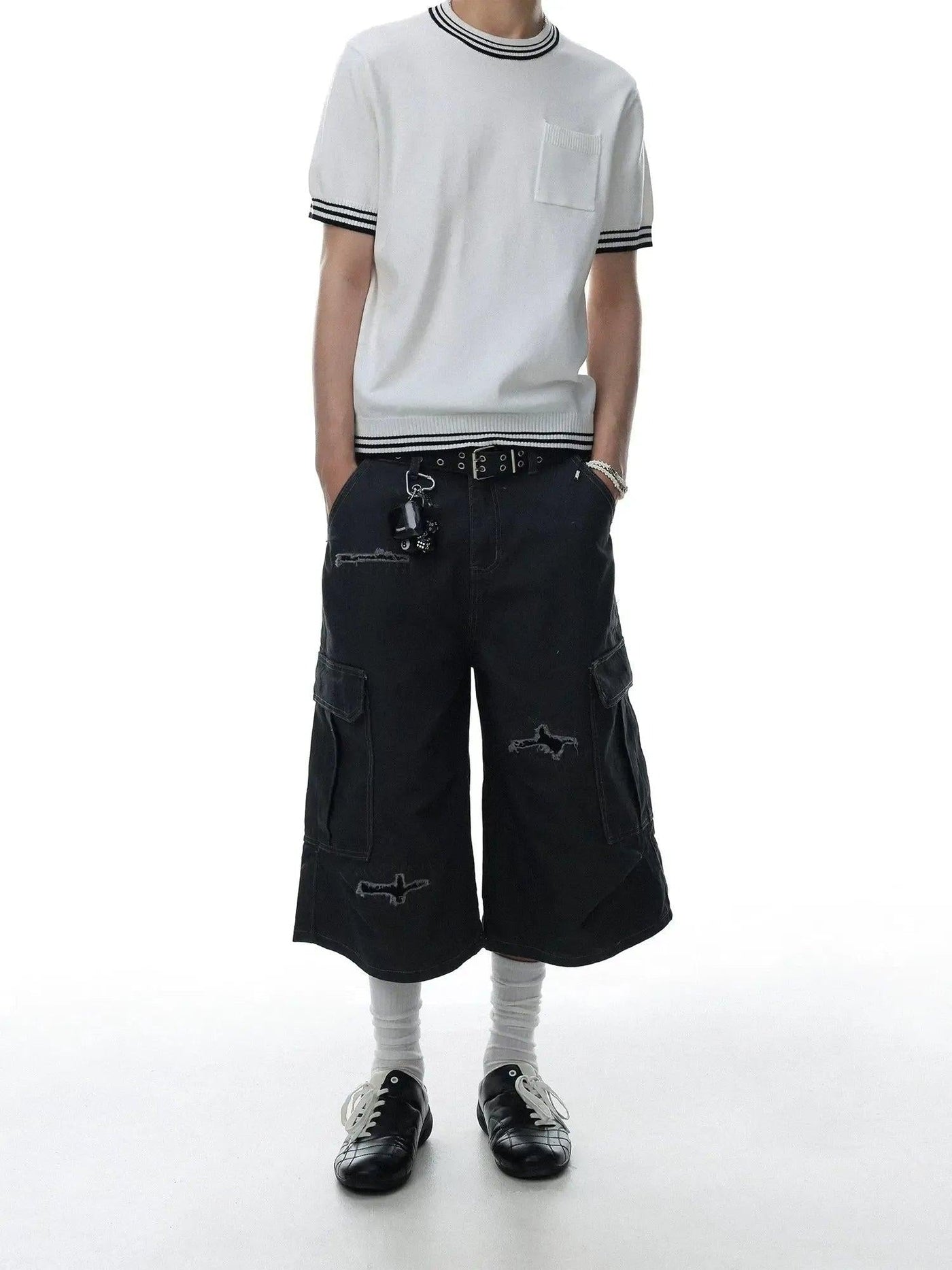 Distressed Patchwork Cargo Shorts