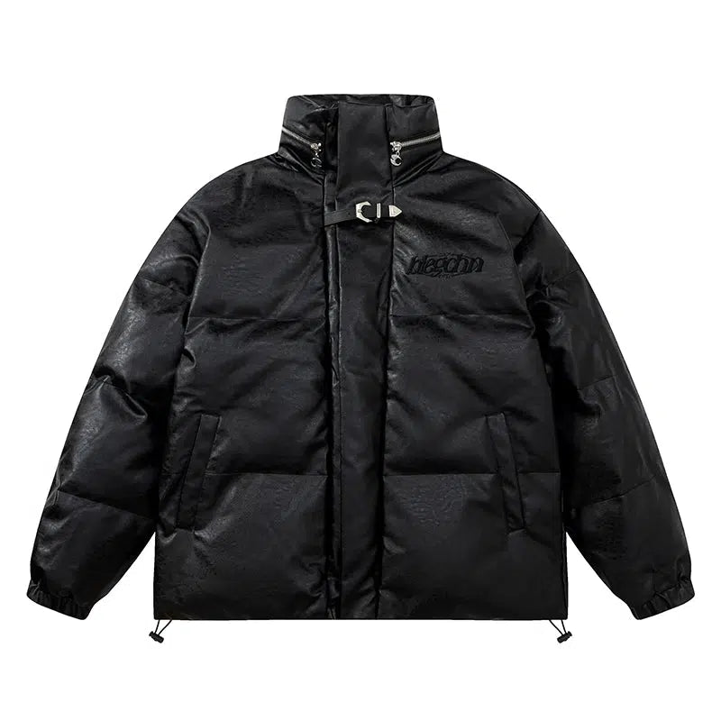 Stand Collar Puff PU Leather Jacket