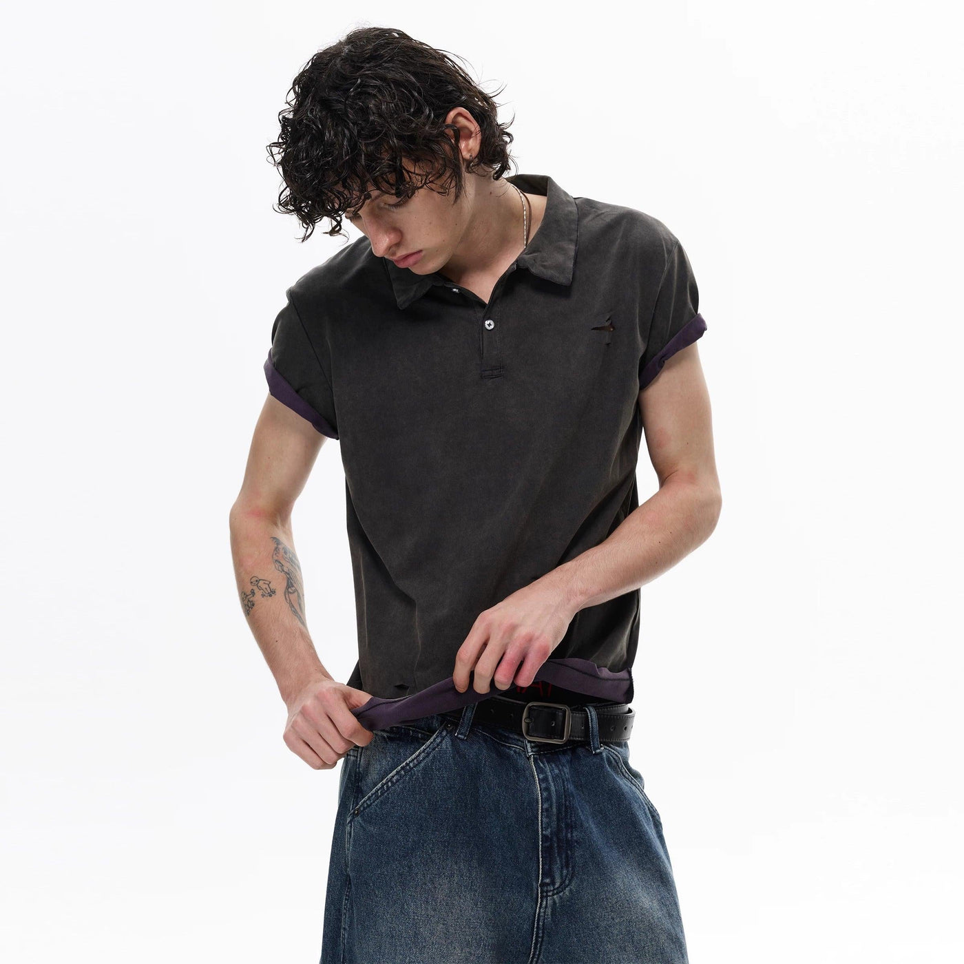 Double-Sides Distressed S/S Polo