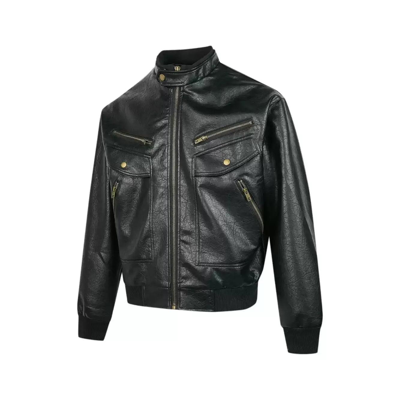 Multiple Zips Textured PU Leather Jacket