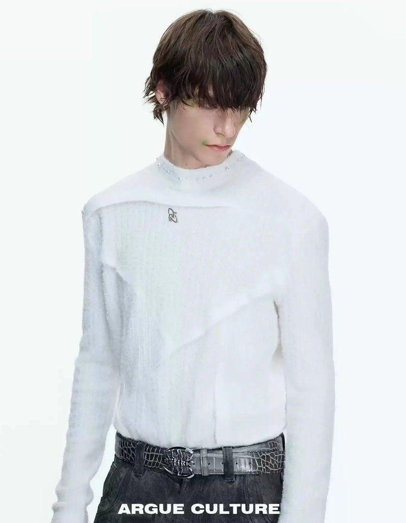 Embossed Lines Slim Fit Sweater