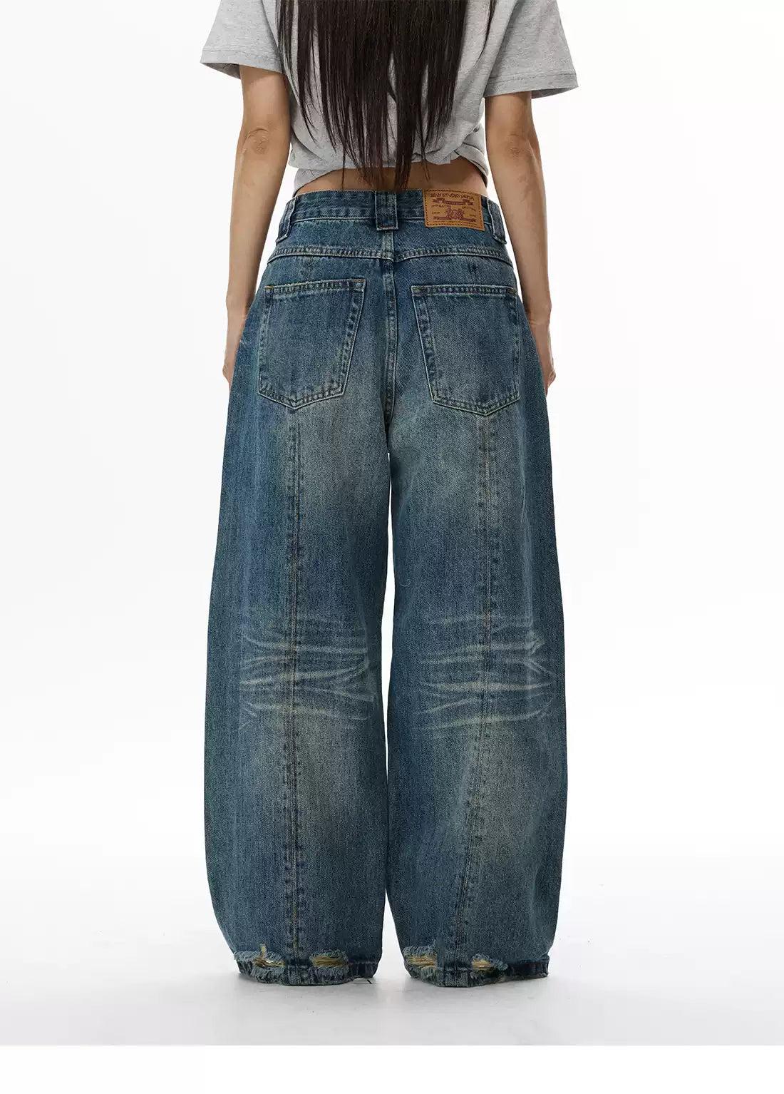 Distressed Whiskers Wide Cut Jeans