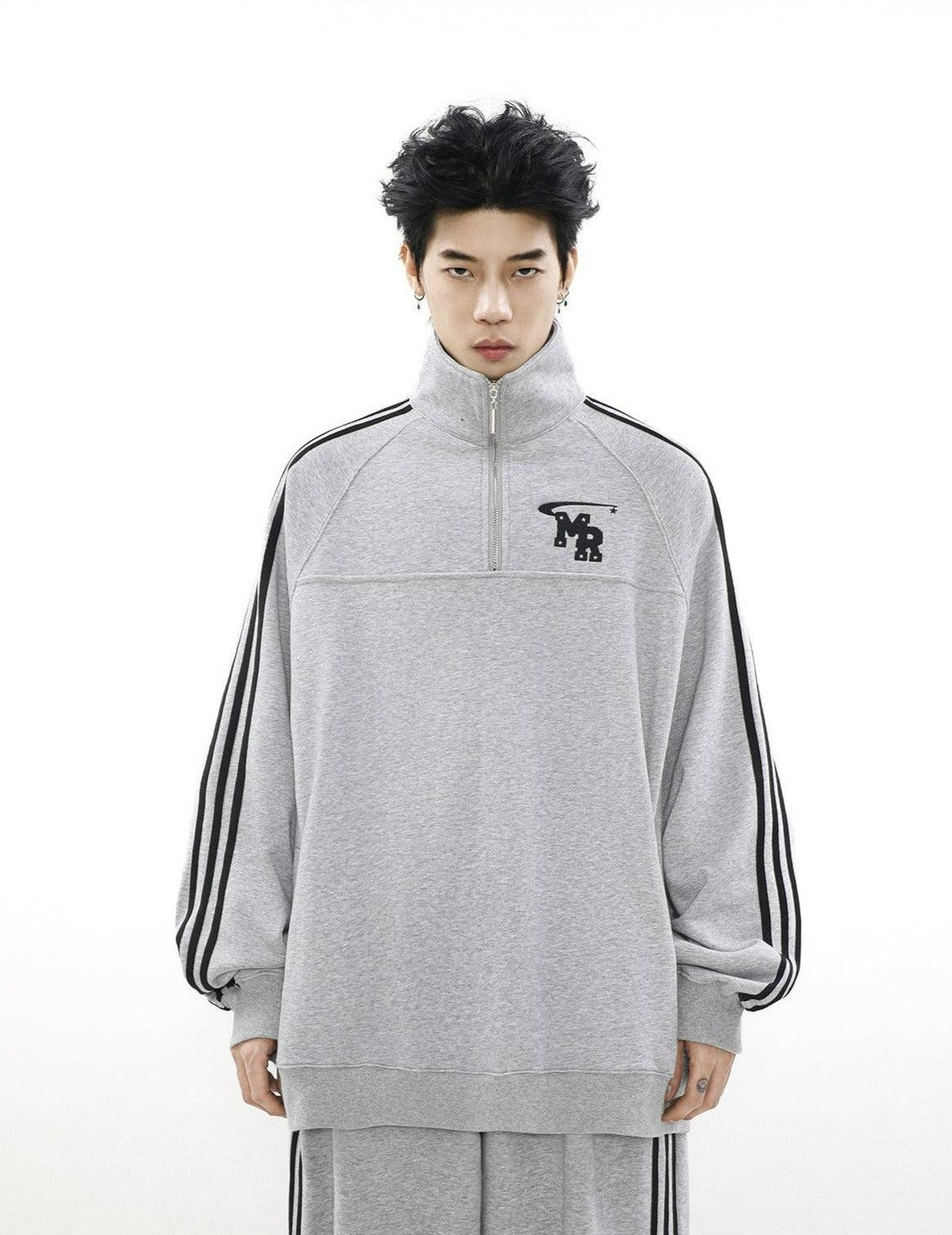 Logo Embroidery Side Stripes Half-Zip & Sweatpants Set