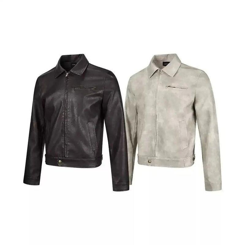 Plain Color Faux Leather Jacket
