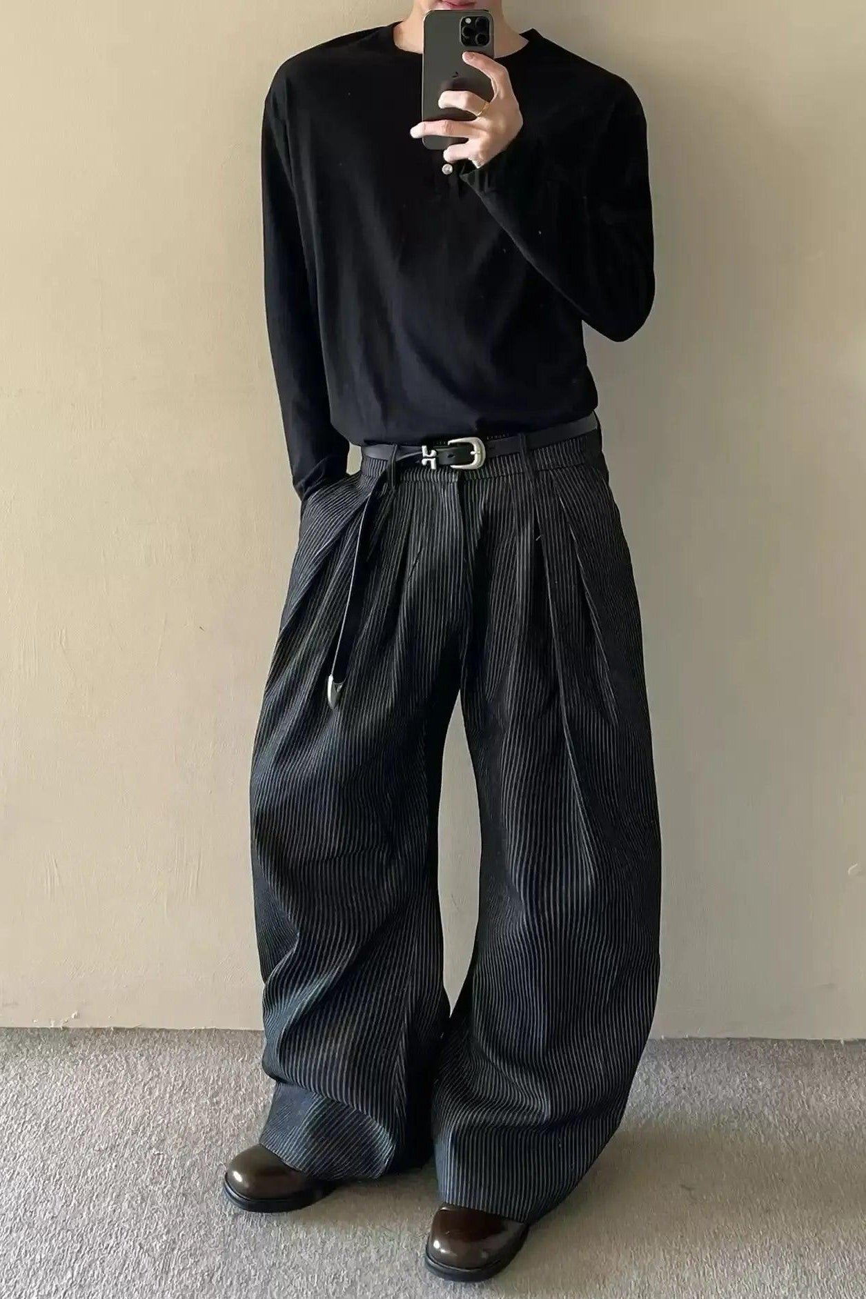 Pleated Striped Wide Leg Pants