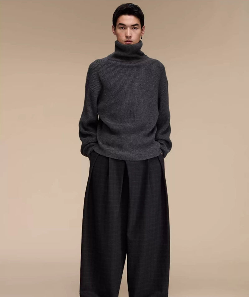 Structured Pleated Plaid Wide Pants