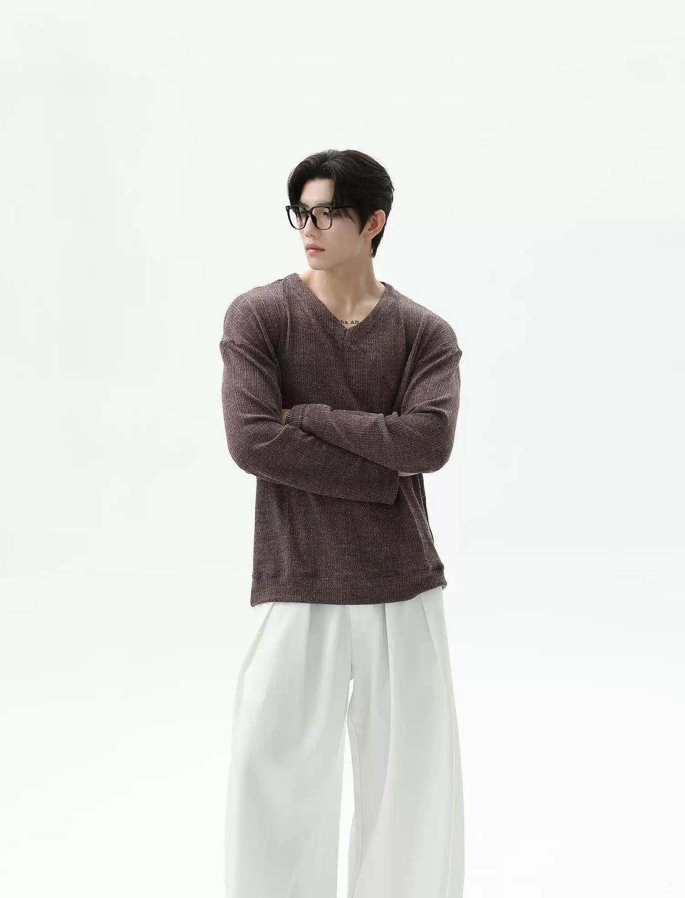 Irregular Structure V-Neck Sweater