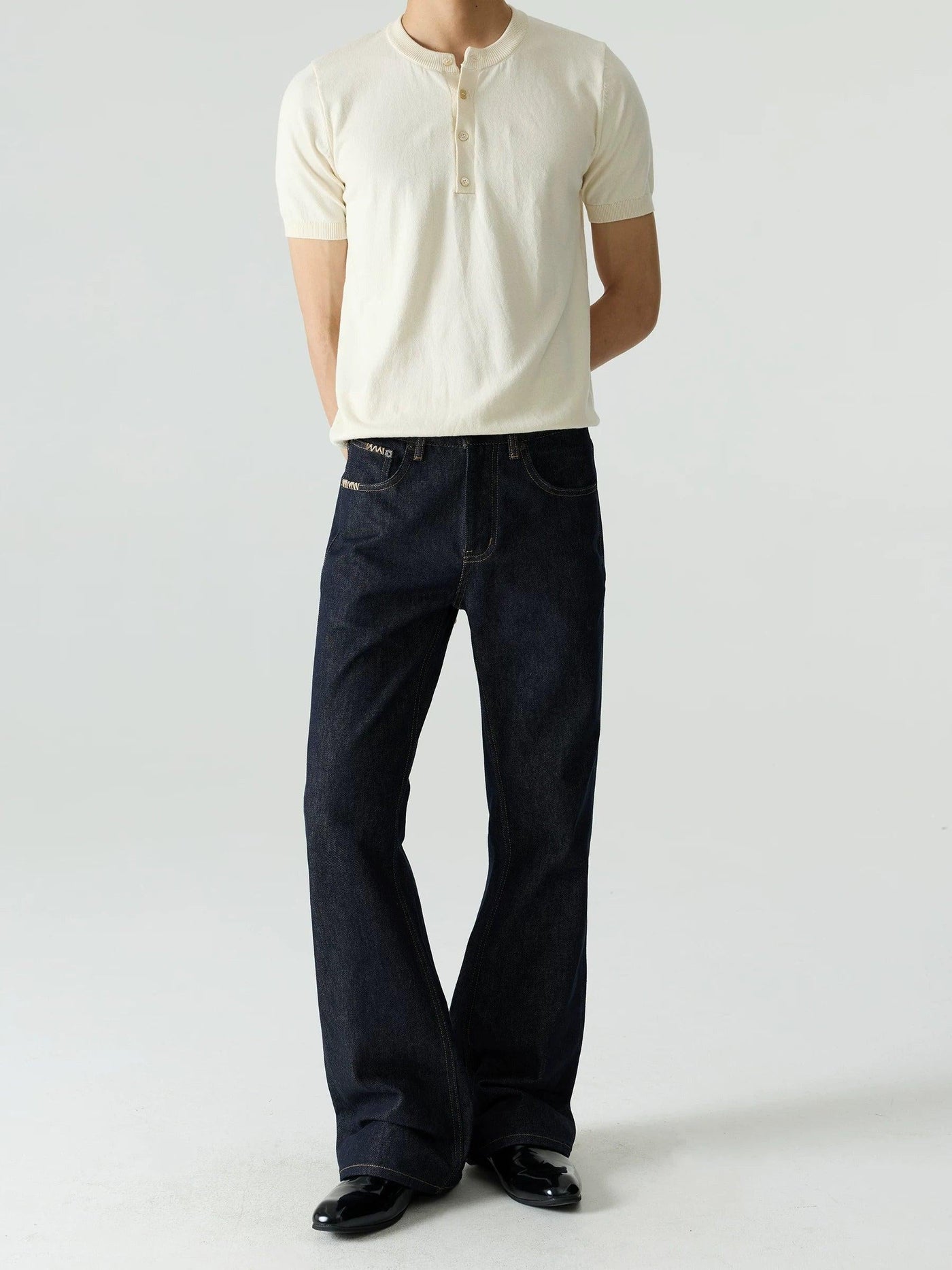 Hand-Stitched Raw Denim Flared Jeans