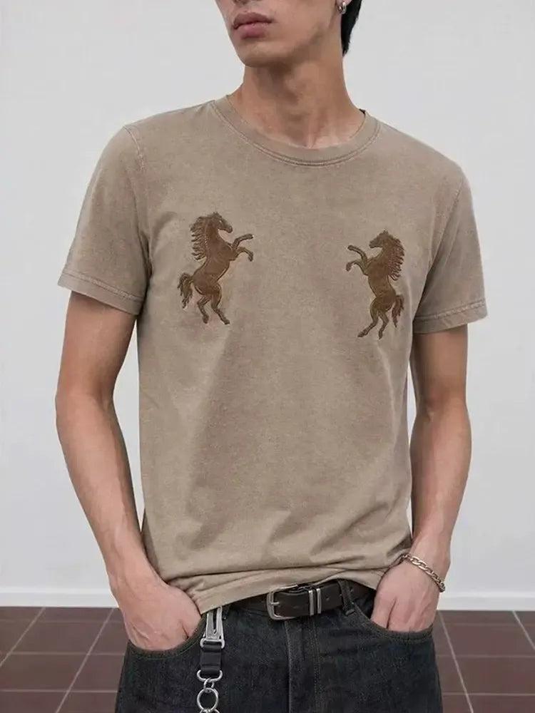 Vintage Horse Embroidery T-Shirt