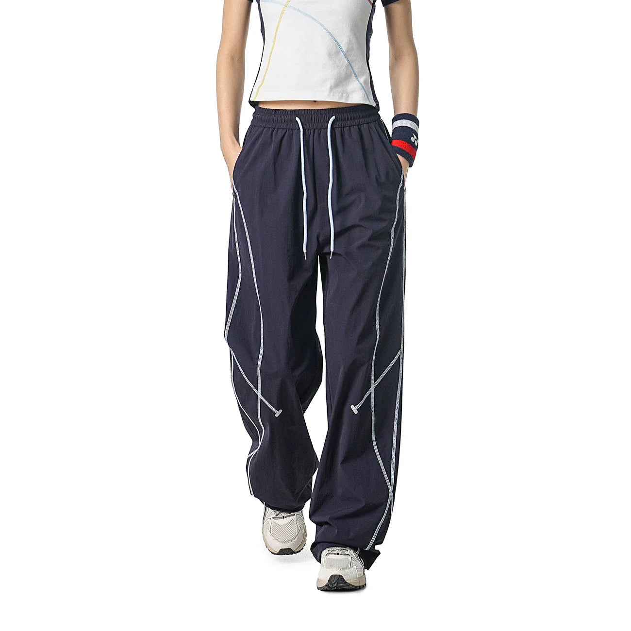 Lightweight Contrast Coverstitched Track Pants
