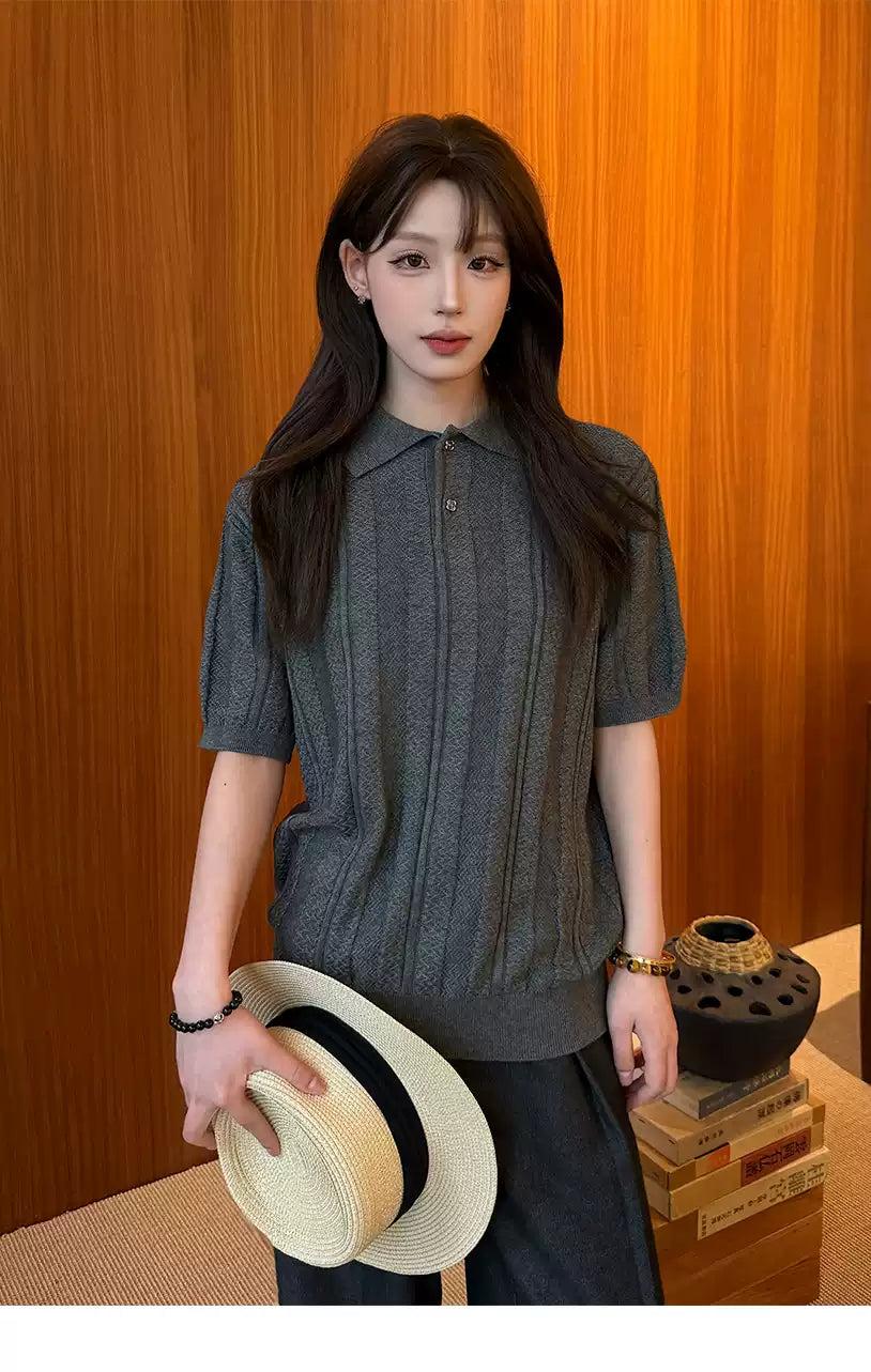 Textured Ribbed Knit Polo