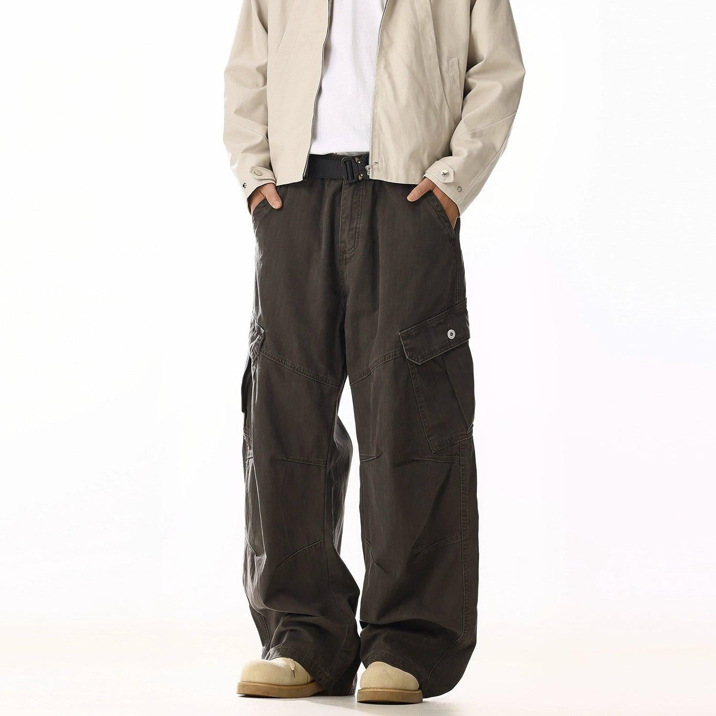 Washed Mid-Rise Loose Fit Cargo Pants