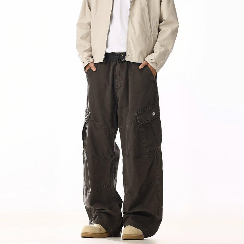 Washed Mid-Rise Loose Fit Cargo Pants