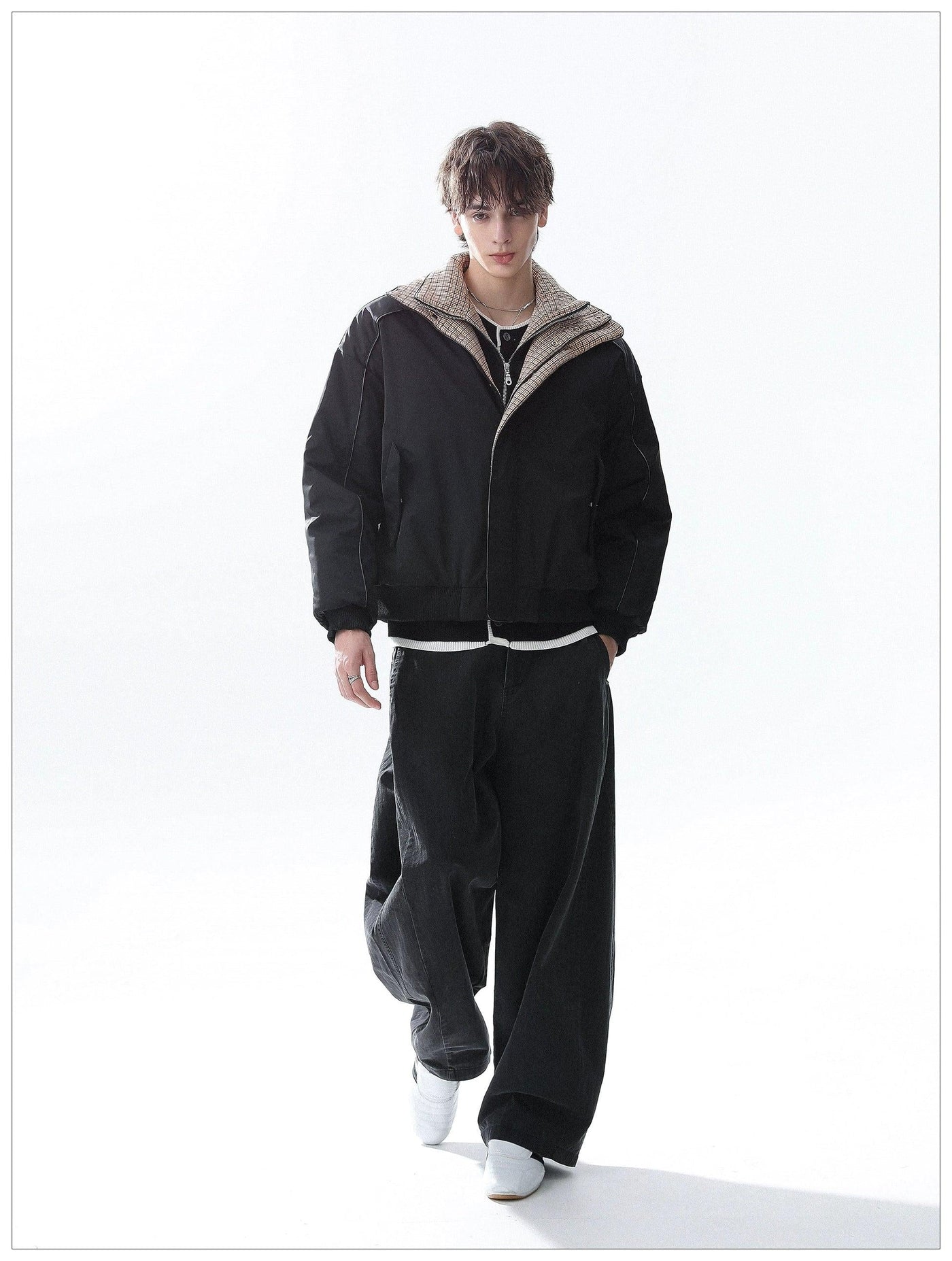 Checker Spliced Bomber Jacket