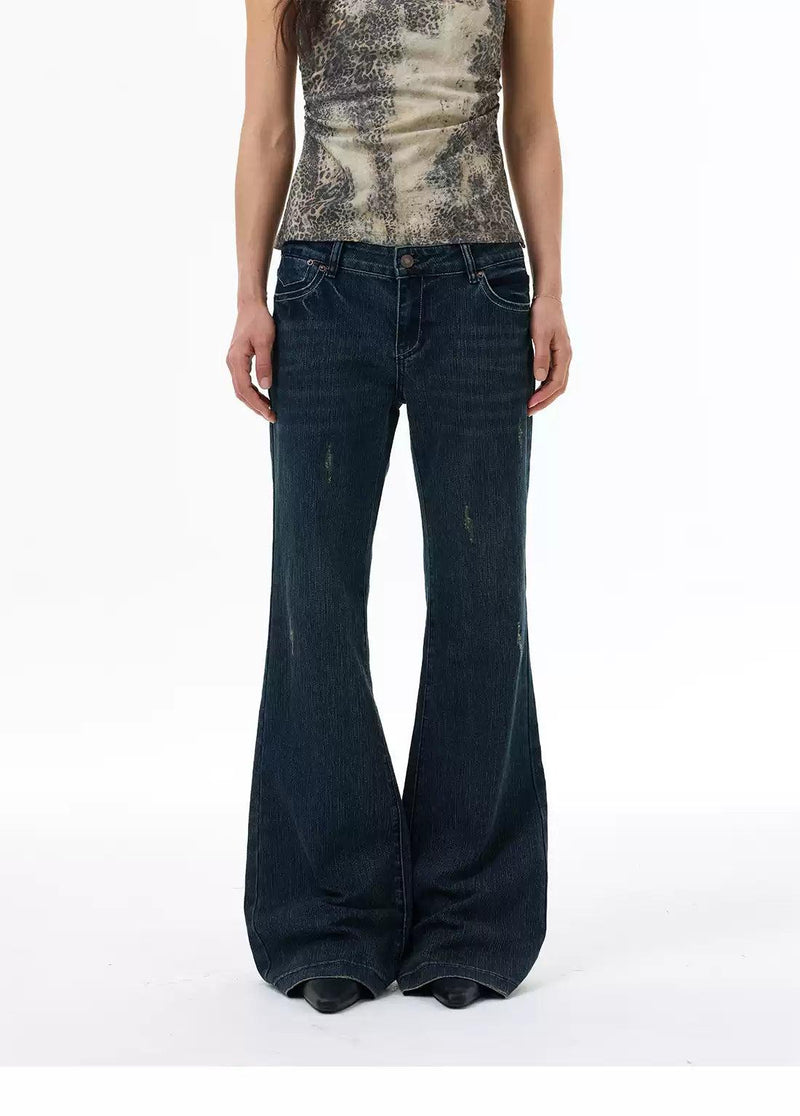 Subtle Distressed Flared Jeans