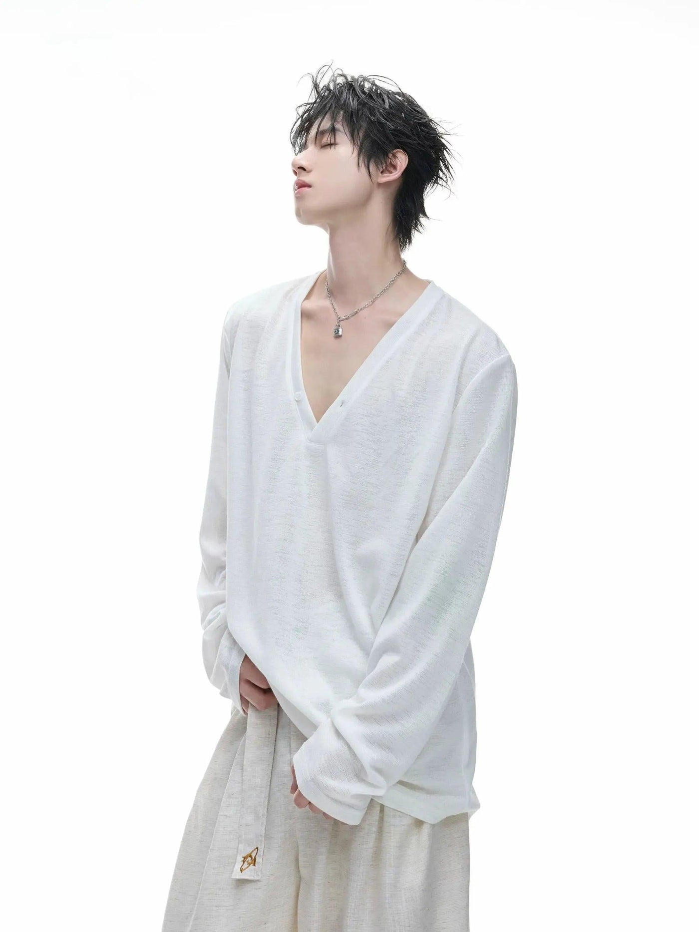 Deep V-Neck Long Sleeve T-Shirt