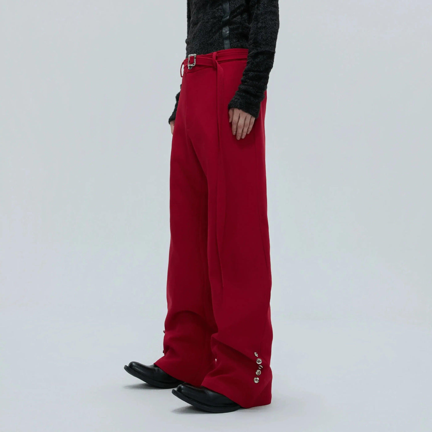 Cloth Belt Straight Leg Pants