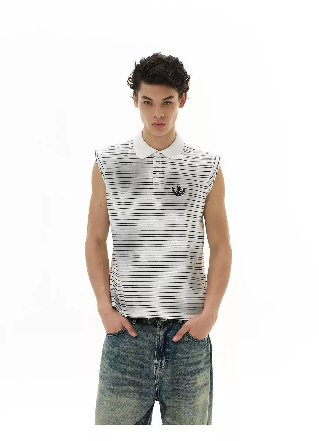 Striped Polo Collared Tank Top