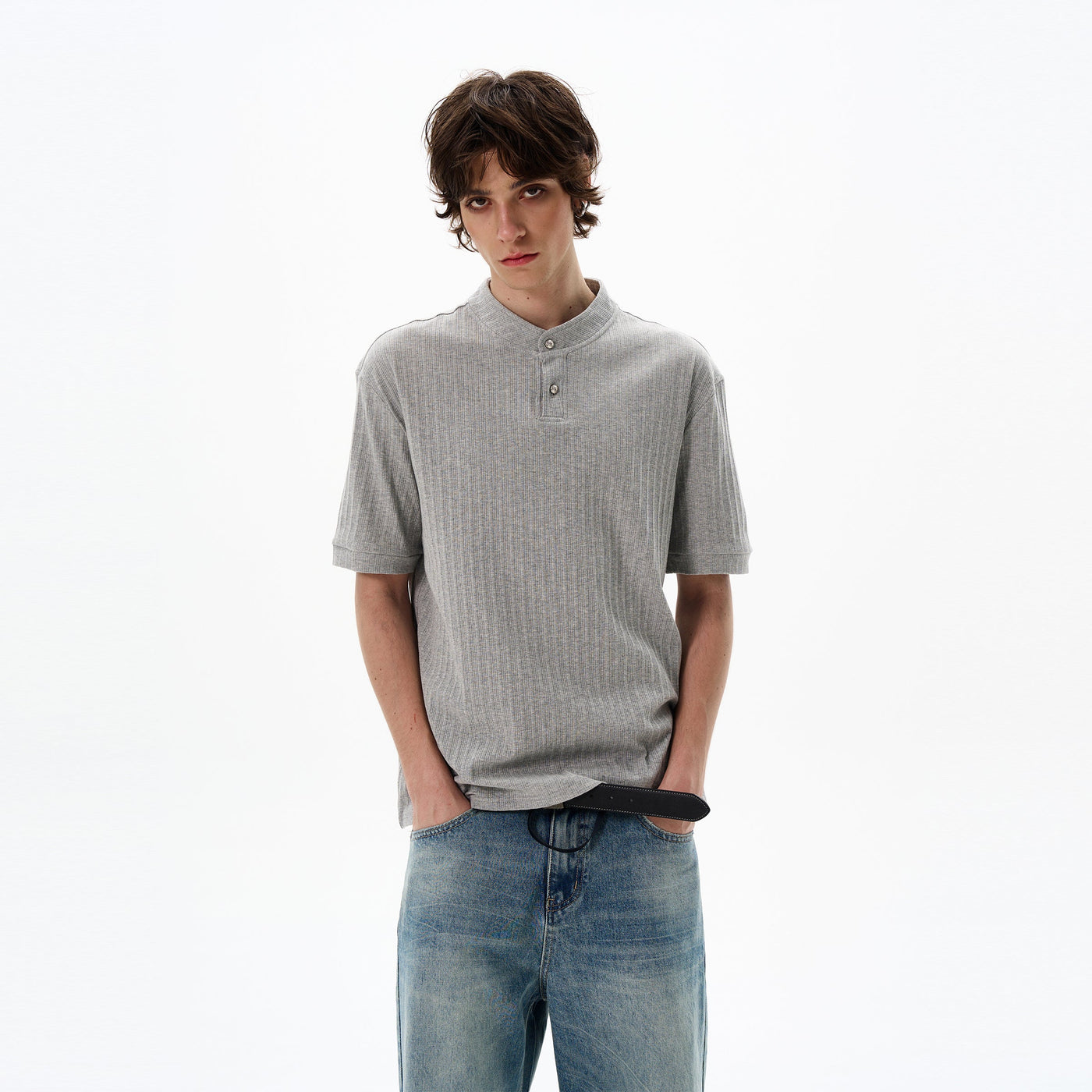 Two-Buttons Textured T-Shirt