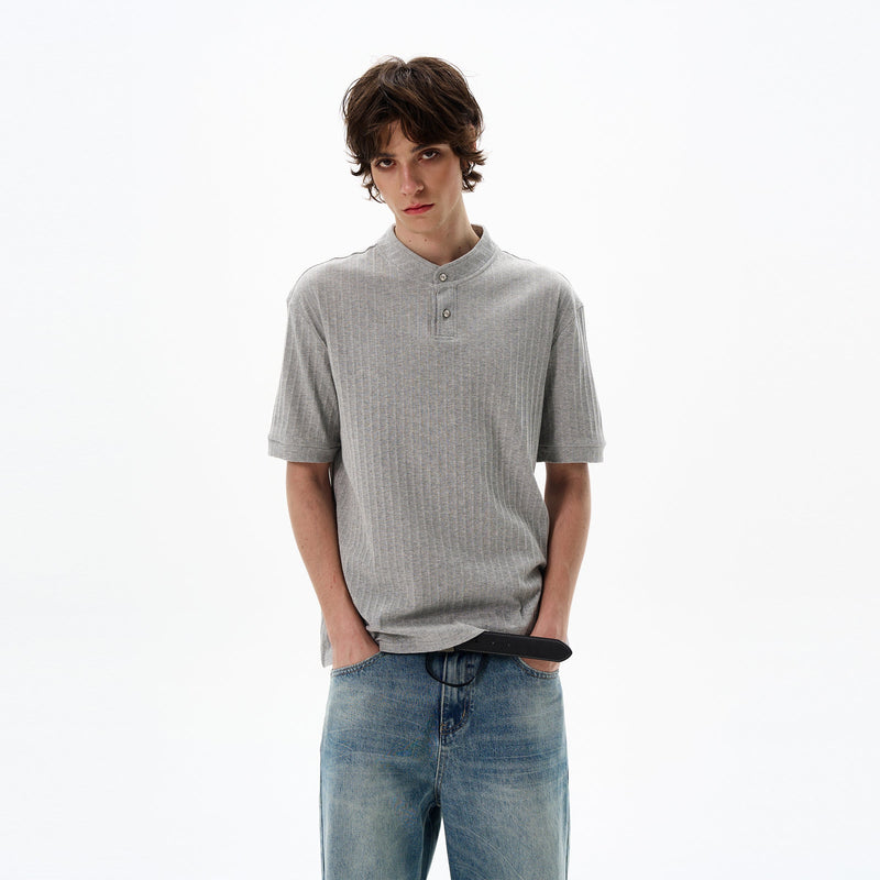 Two-Buttons Textured T-Shirt