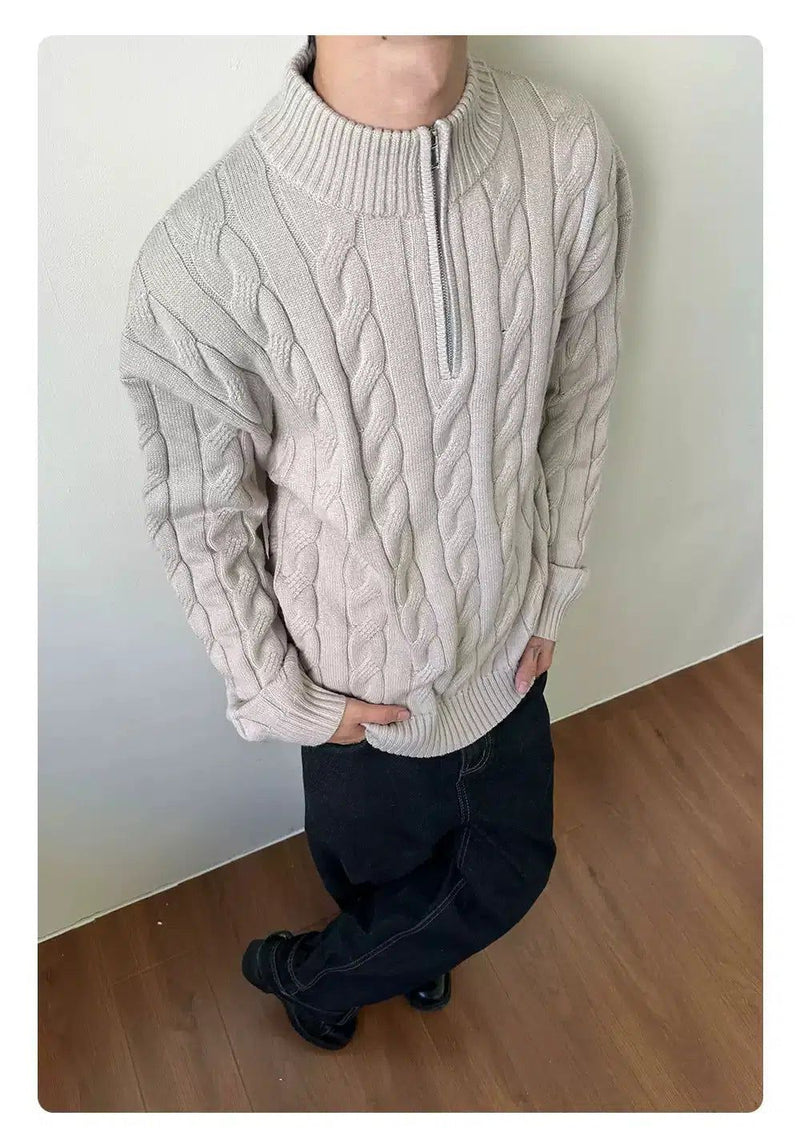 Hemp Pattern Knitted Half-Zip