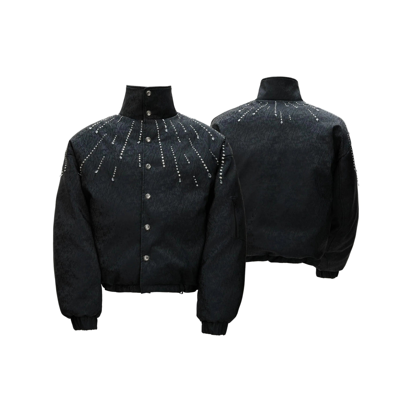 Stone Details Textured PU Leather Jacket