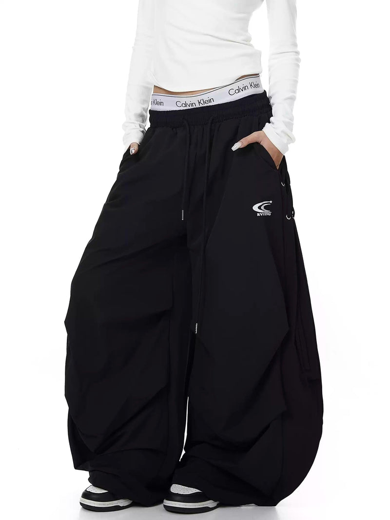 Drawstring Waist Logo Parachute Pants