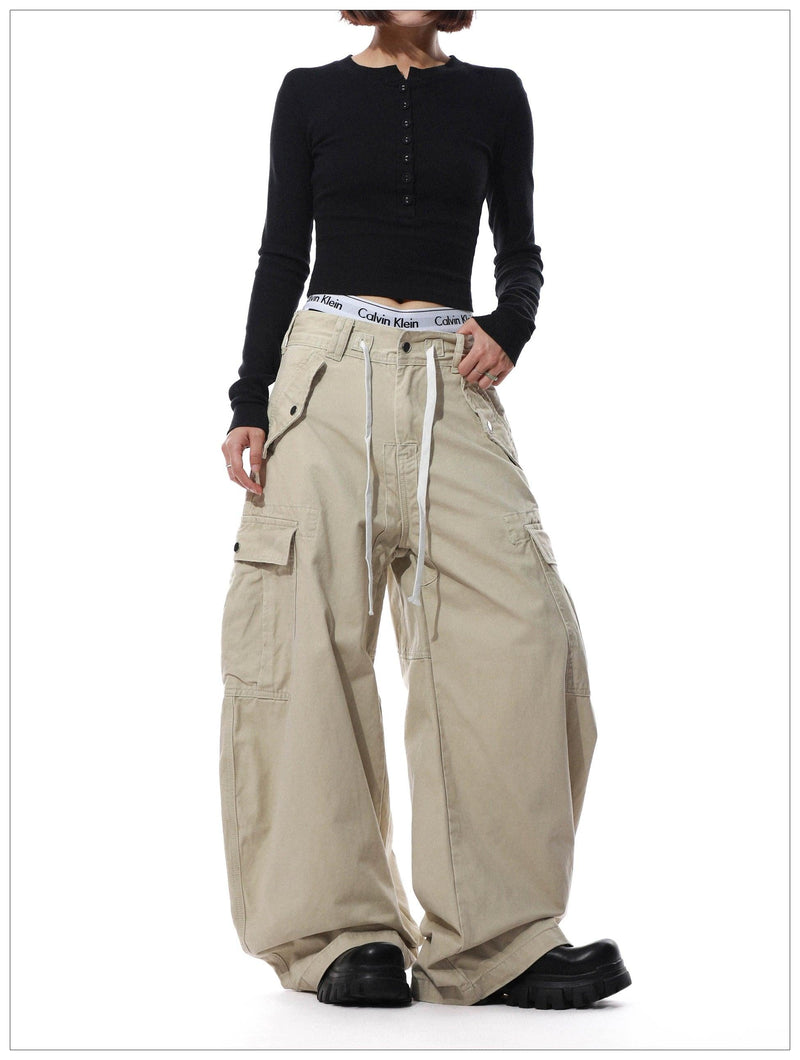 Structured Drawstring Wide Cargo Pants