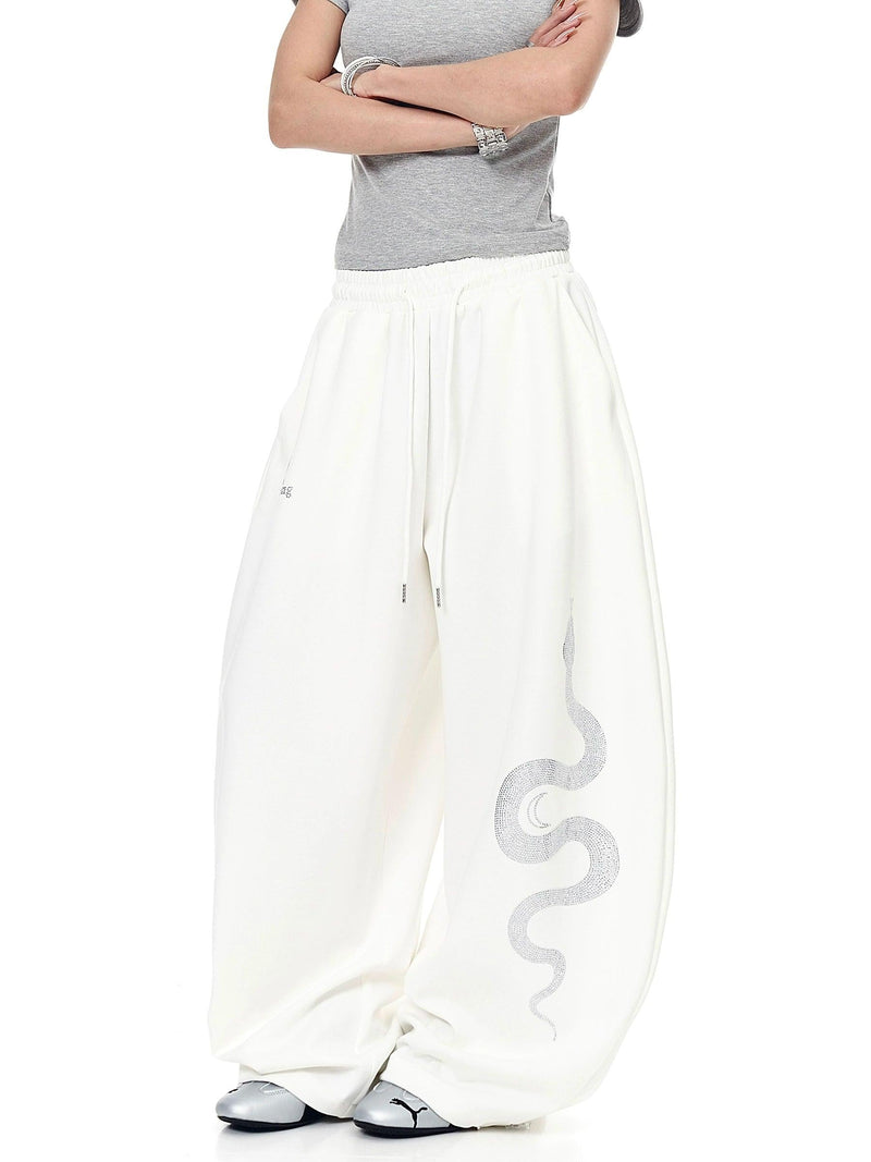 Rhinestone Snake Drawstring Sweatpants