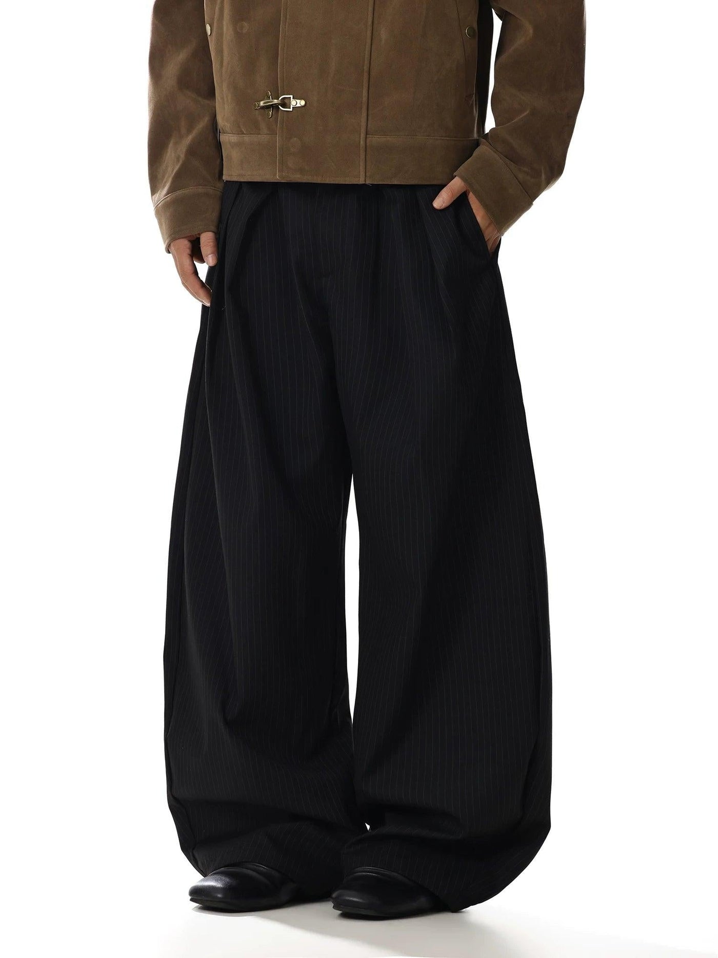 Pleated Striped Wide Cut Trousers