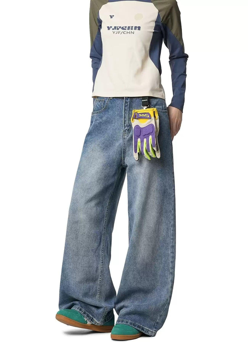 Washed Faded Straight Leg Jeans