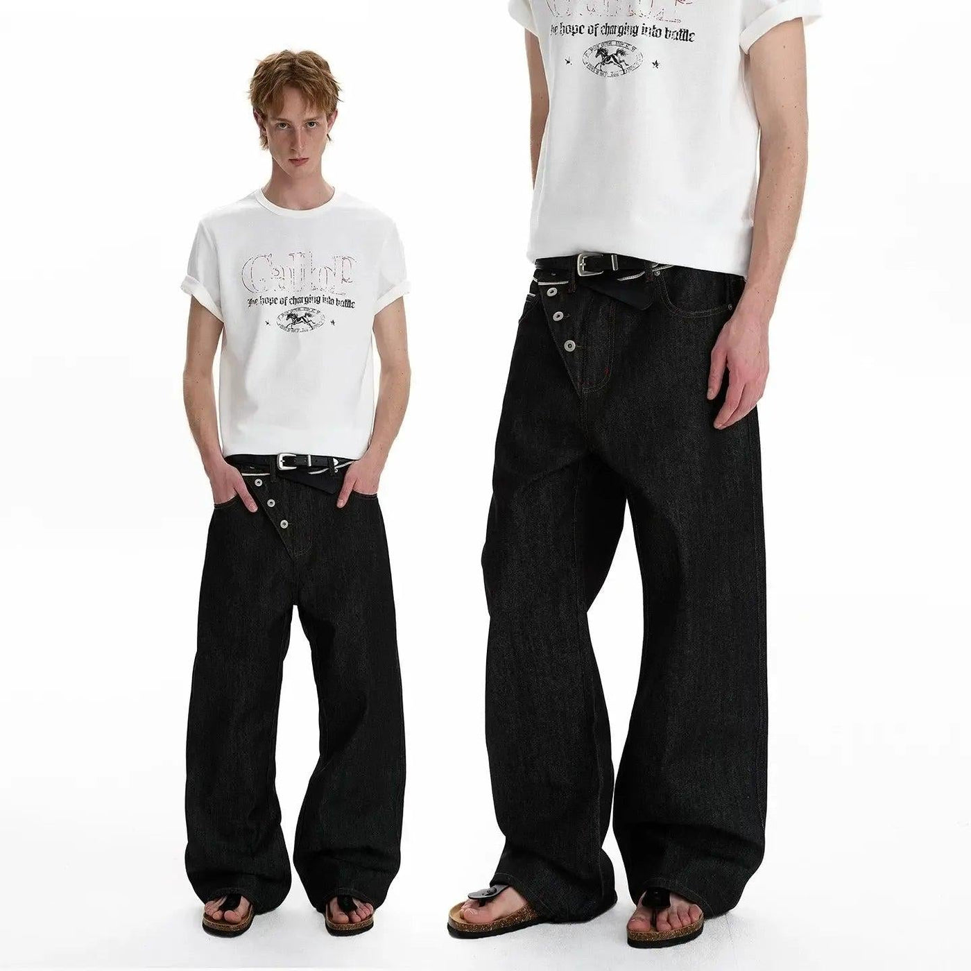 Tilt Button Flared Jeans