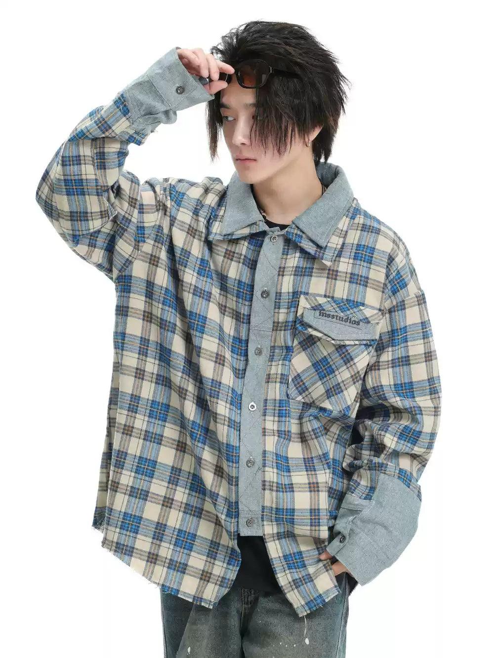 Denim Panel Plaid Shirt