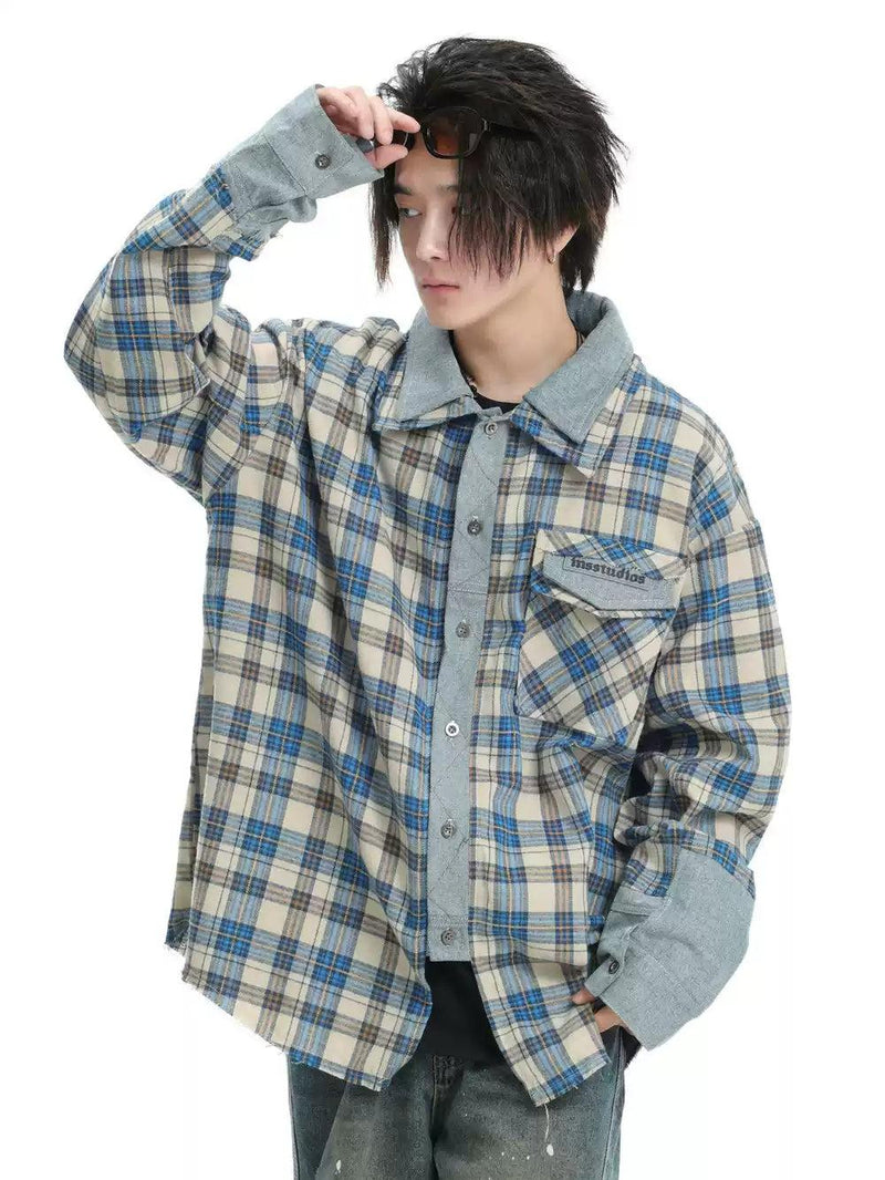 Denim Panel Plaid Shirt