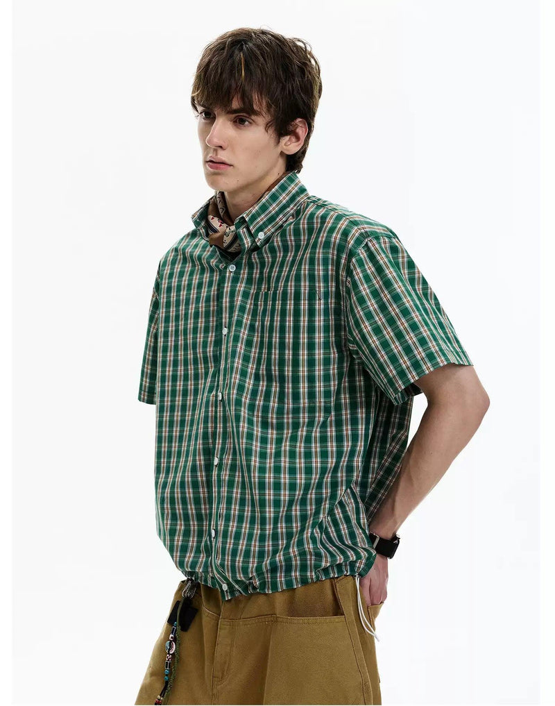 Casual Adjustable Hem Plaid Shirt