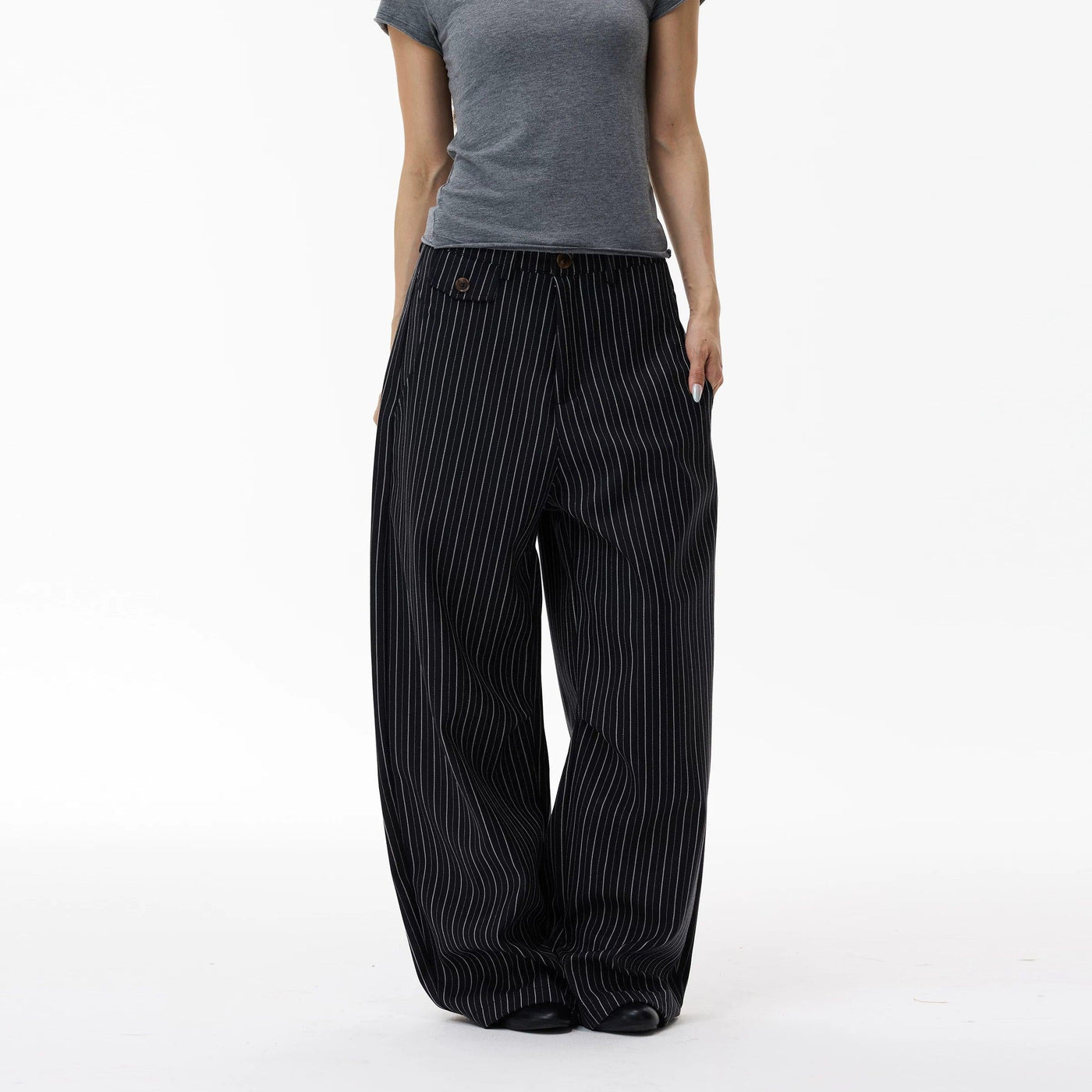 Striped Curved Wide Leg Trousers