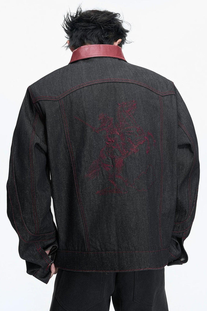 Contrast Collar Outlined Denim Jacket