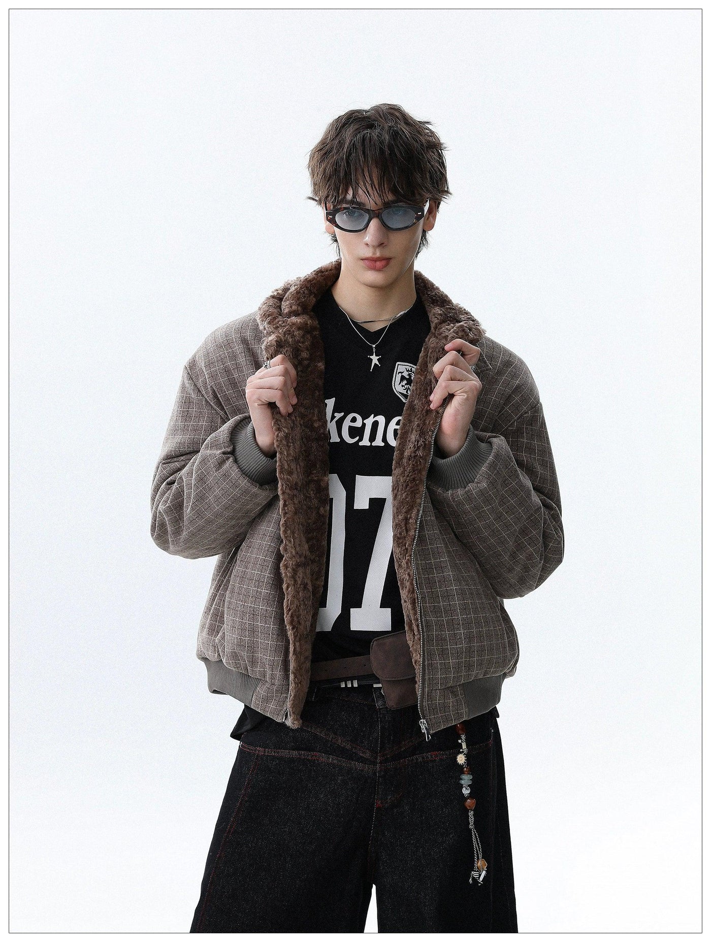 Faux Fur Lining Checkered Jacket
