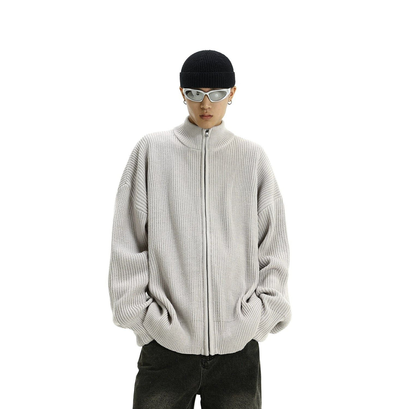 High Collar Cozy Fit Knitted Jacket