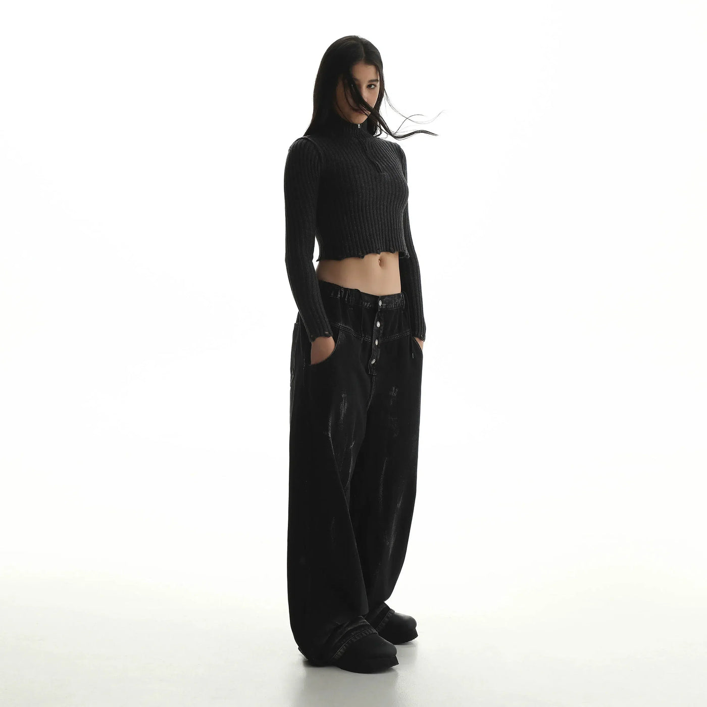 Casual Cropped Knitted Half-Zip