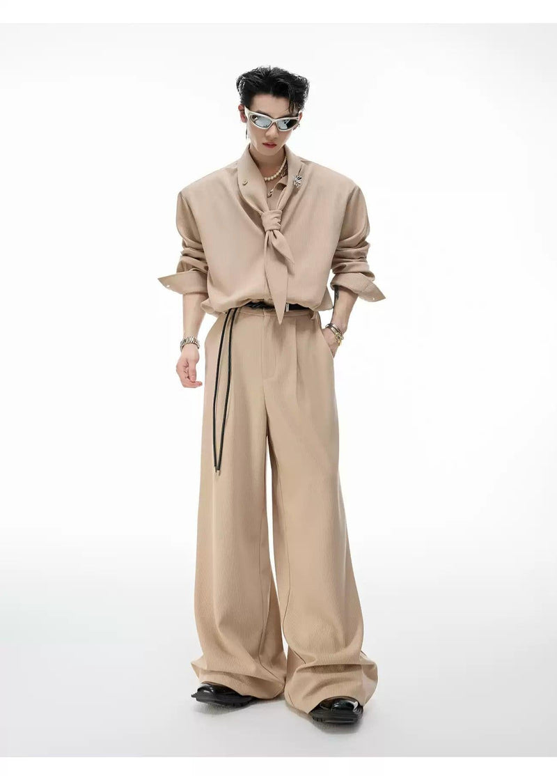 Textured Scarf Detail Shirt & Wide Pants Set