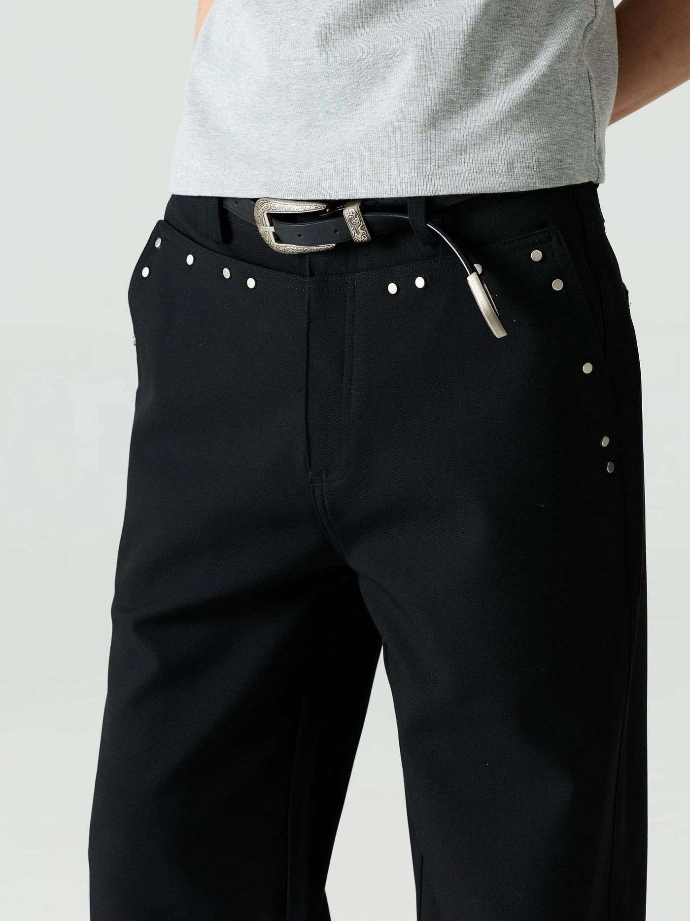 Rivet Front Pocket Flared Pants