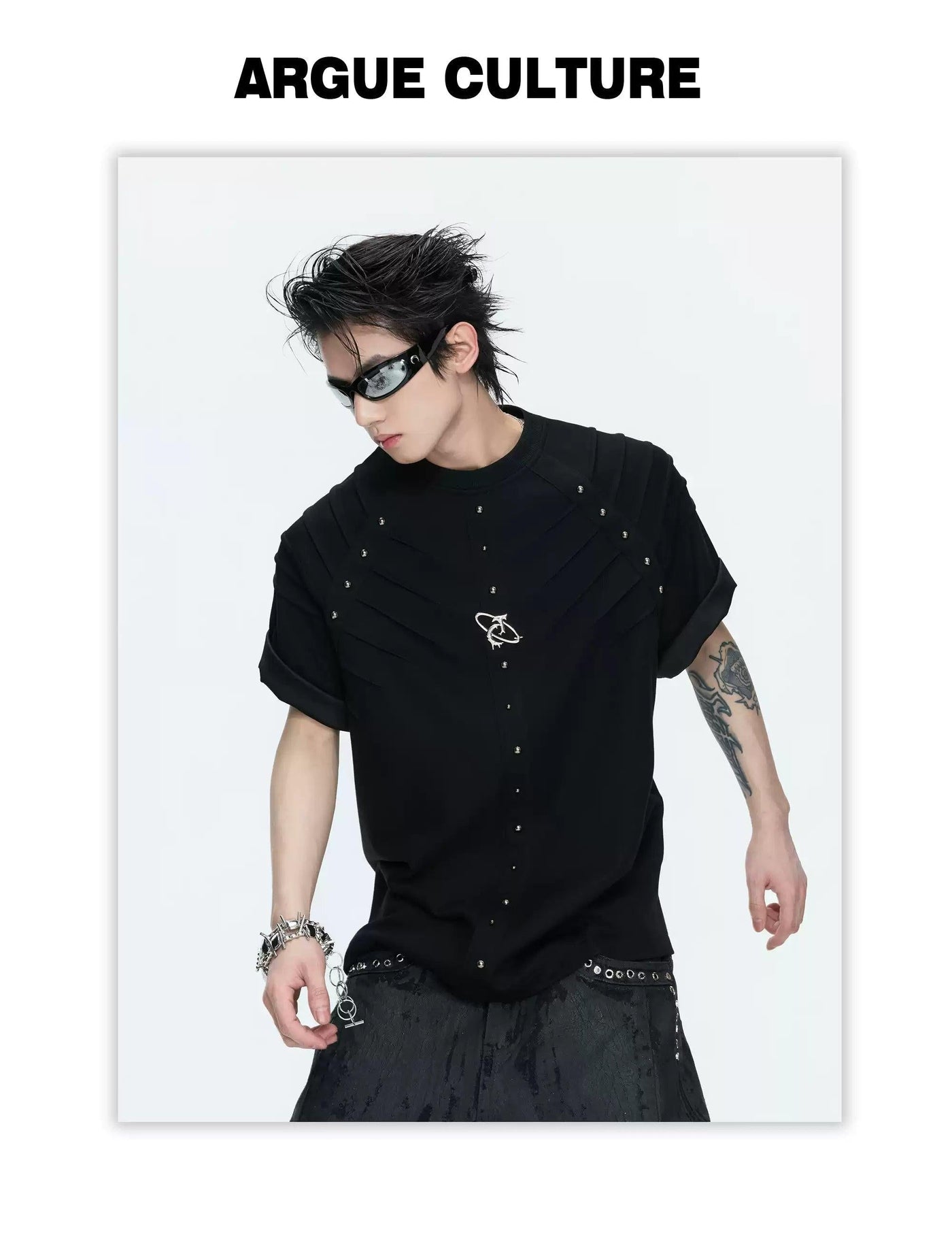 Pleated Riveted Boxy T-Shirt