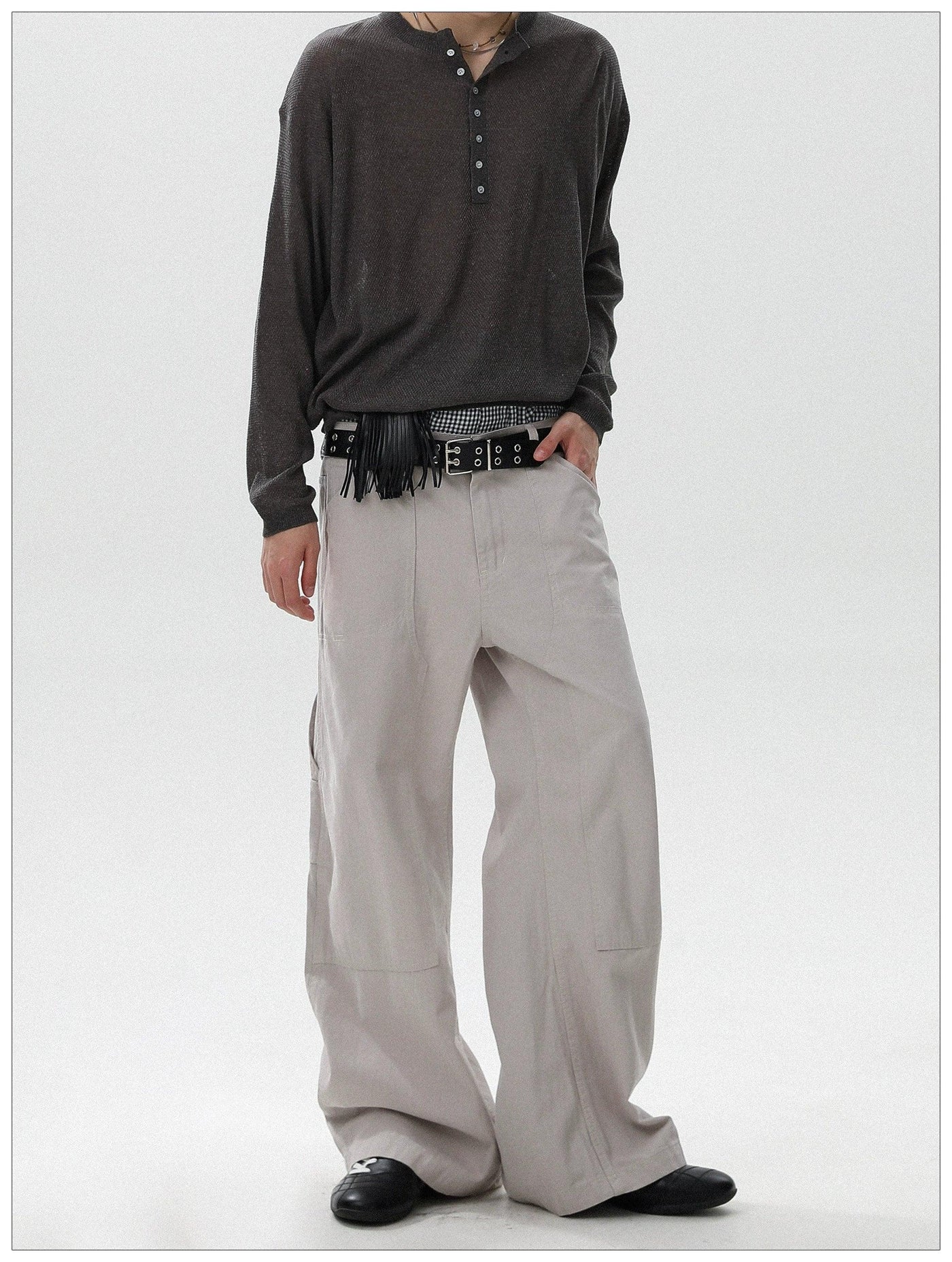 Plain Structured Straight Pants